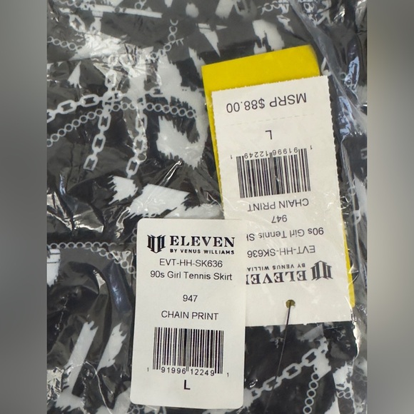 EleVen-Venus Williams 90’s Girl Tennis Skirt Black&White Chain Pattern   L   NWT - Picture 8 of 9